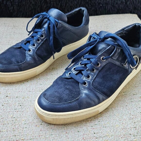 Versace Collection Men Shoes Blue Suede Leather Lace Up Medusa Sneaker Size 43 - Picture 2 of 11